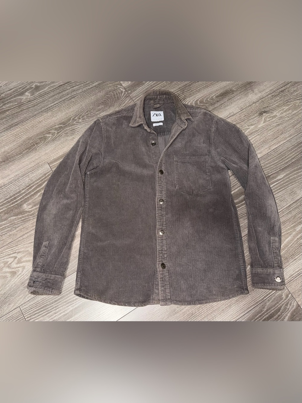 Zara - Men's Corduroy Button Down Shirt in Gray